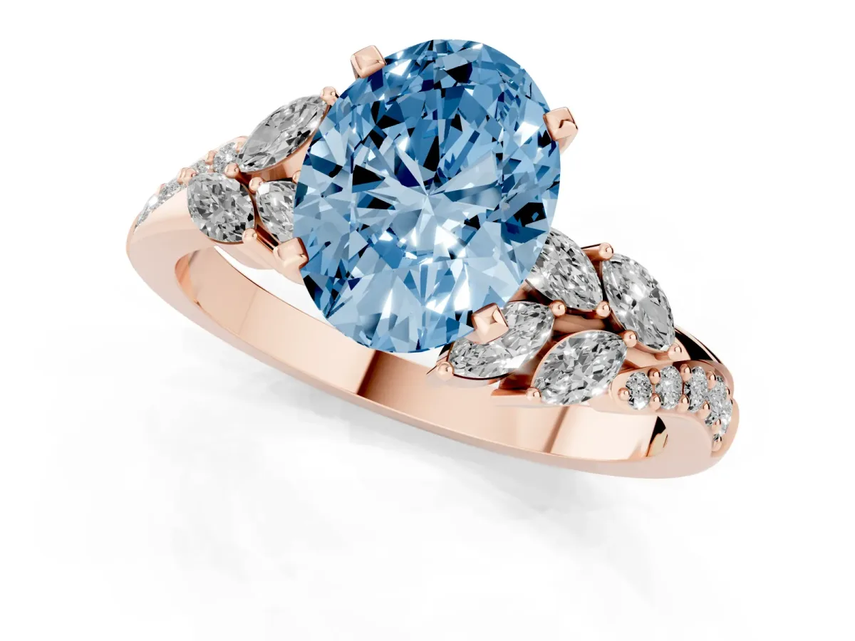 Fancy Blue Oval Cut Solitaire Marquise Twist Band with Six-Prong Setting Rose gold