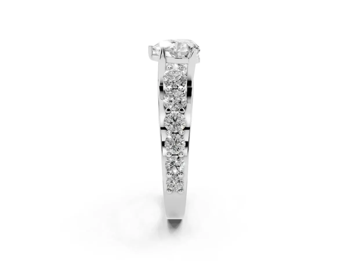 Heart Cut Diamond Engagement Ring with Pavé Band and Four-Prong Setting Silver