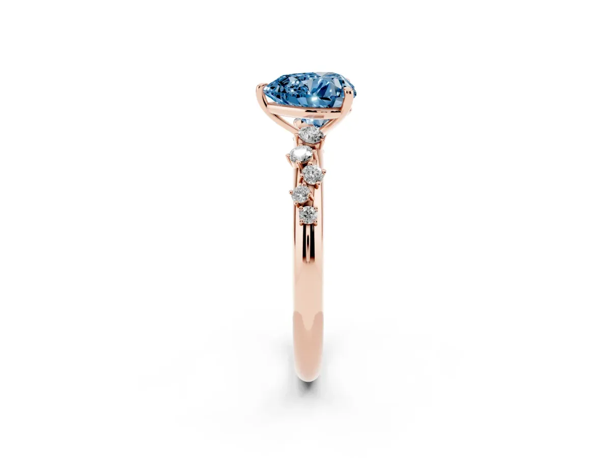Fancy Blue Heart Cut Diamond Cluster Prong-Set Solitaire Ring Rose gold