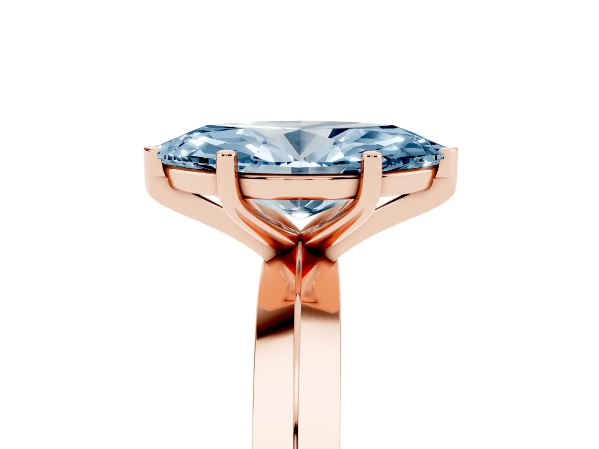 Fancy Blue Marquise Cut Cut Solitaire Engagement Ring with Flat Band and Four-Prong Setting Rose gold