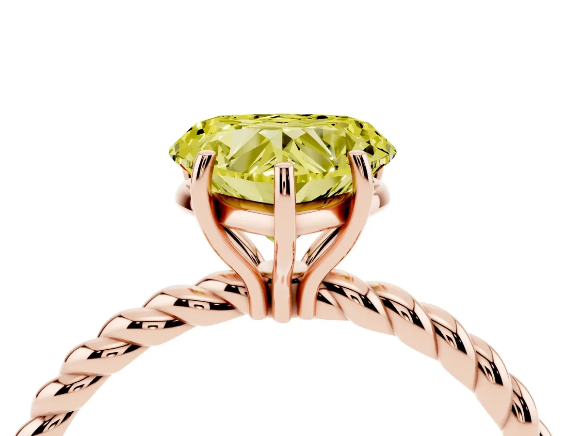 Fancy Yellow Heart Cut Solitaire Twist Band Ring with Four-Prong Setting Rose gold