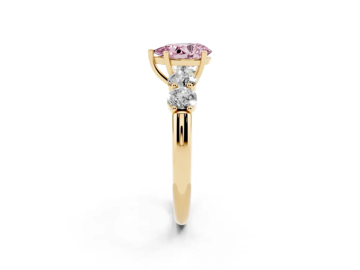Fancy Pink Pear Cut Cut Five-Stone Prong Set Diamond Ring with Classic Band Yellow gold