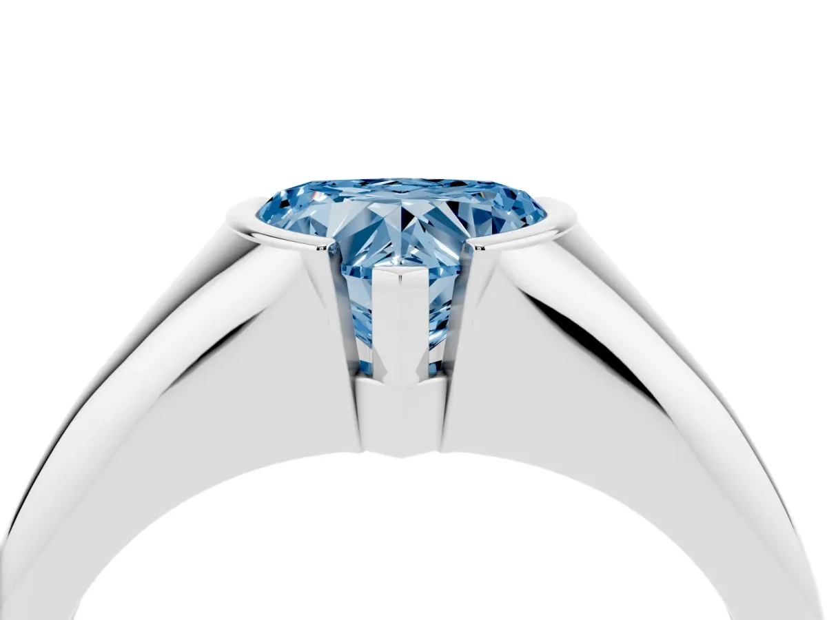Fancy Blue Heart Cut Solitaire Tension Set Diamond Ring Silver