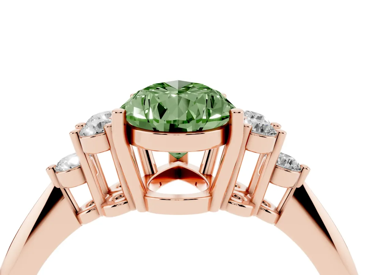 Fancy Green Pear Cut Cut Diamond Cluster Ring with Solitaire Band and Four-Prong Setting Rose gold