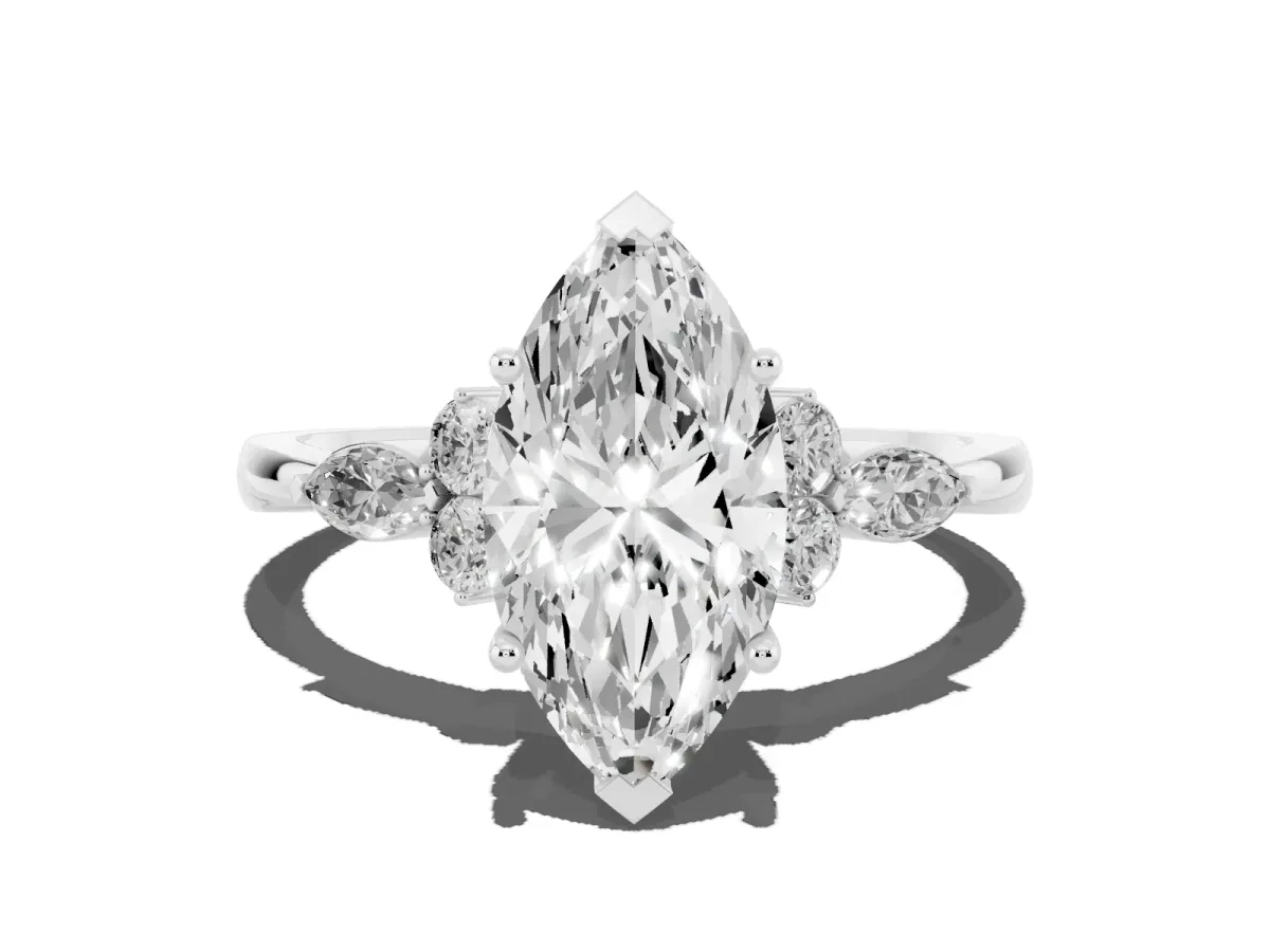 Marquise Cut Brilliant Diamond Solitaire Ring with Pear Side Stones and Four-Prong Setting Platinum