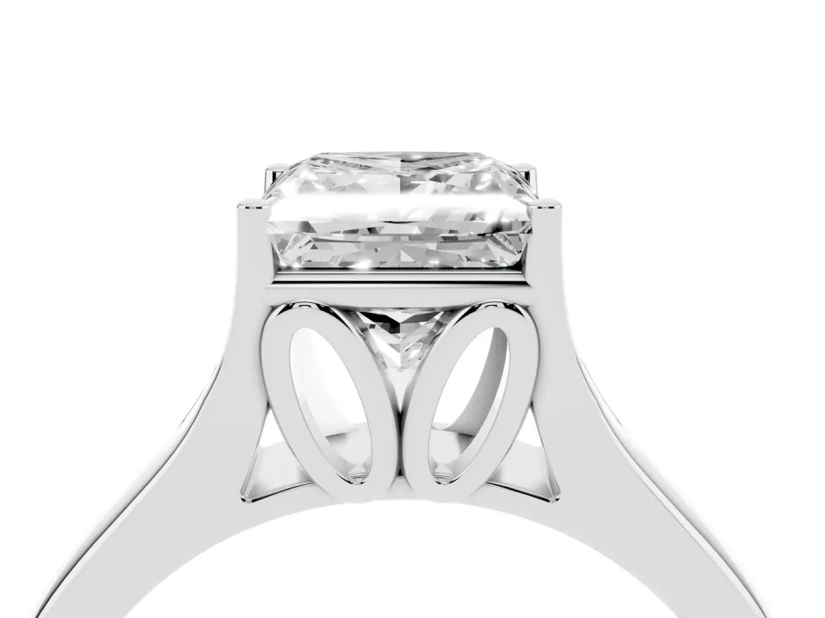 Princess Cut Solitaire Diamond Ring with Cathedral Band and Four-Prong Setting Silver