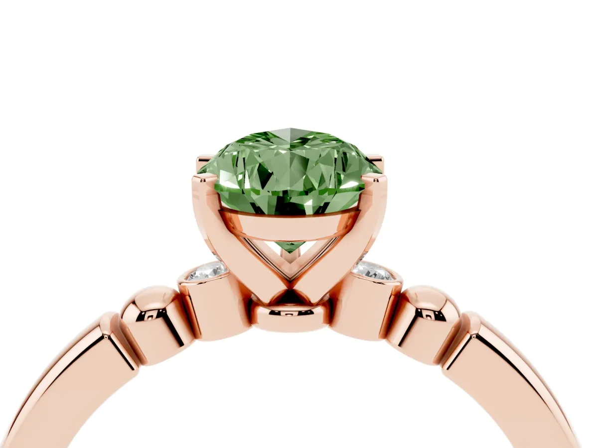 Fancy Green Pear Cut Solitaire Beaded Band with Four-Prong Setting Rose gold