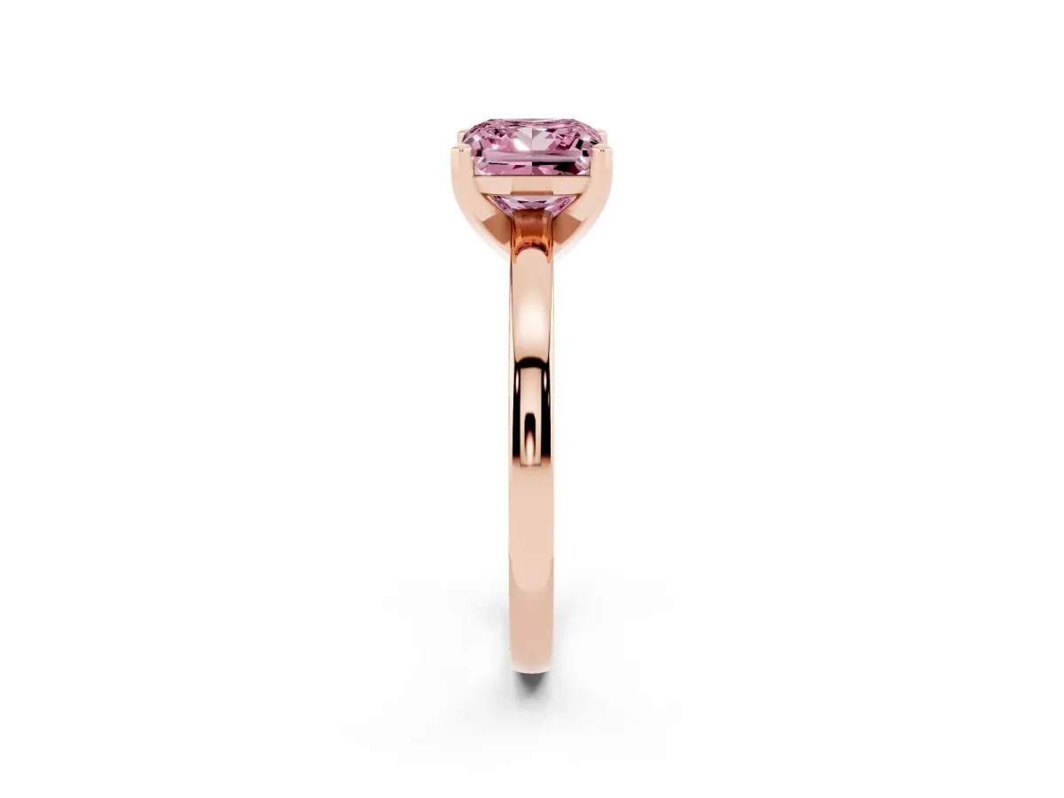 Fancy Pink Princess Cut Solitaire Diamond Engagement Ring with Four-Prong Setting on a Classic Band Rose gold