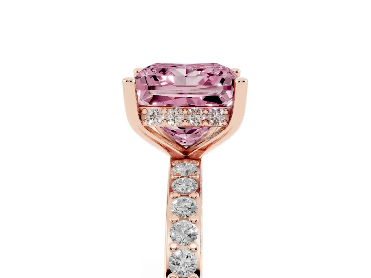 Fancy Pink Princess Cut Cut Diamond Pavé Band Ring with Four-Prong Setting Rose gold