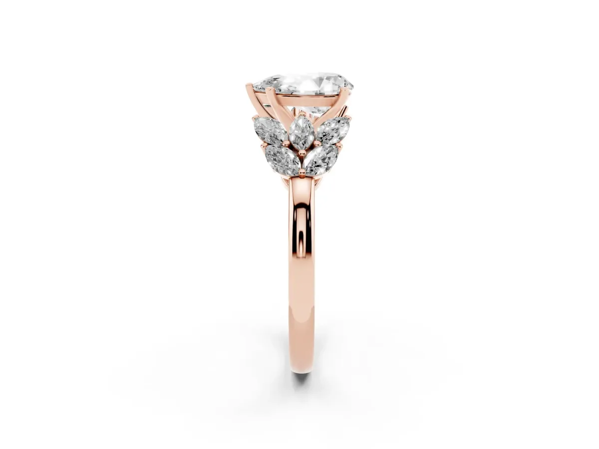 Pear Cut Diamond Cluster Leaf Design Ring with Prong Setting Rose gold