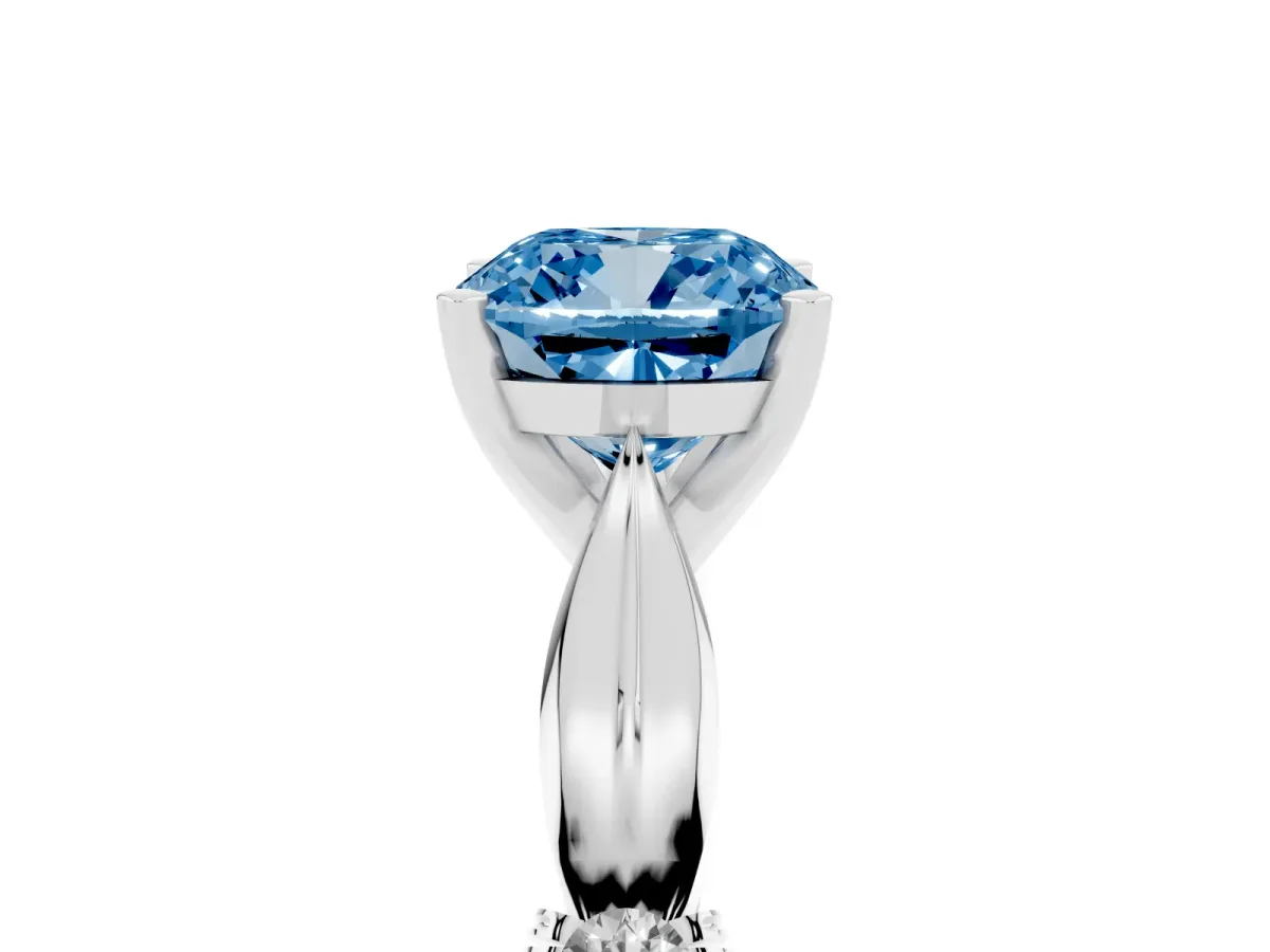 Fancy Blue Cushion Cut Solitaire Diamond Twisted Band with Four-Prong Setting Silver