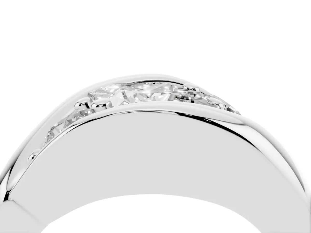 Channel Set Princess Cut Diamond Crossover Band Silver