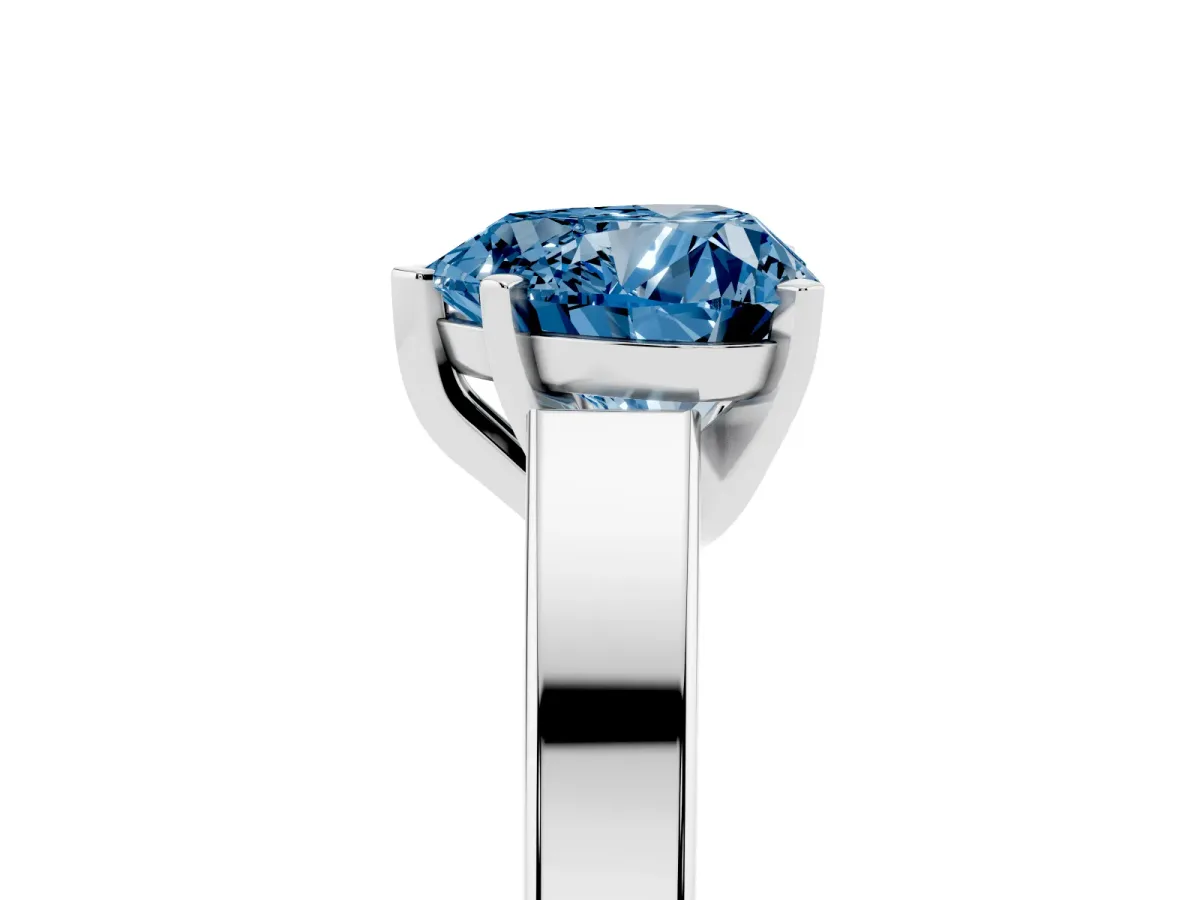 Fancy Blue Heart Cut Solitaire Engagement Ring with Four-Prong Setting and Tapered Band Platinum