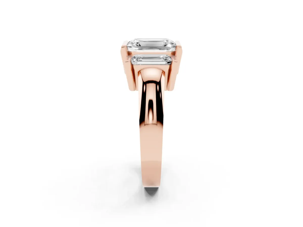 Three Stone Emerald Cut Cut Channel Set Diamond Ring Rose gold