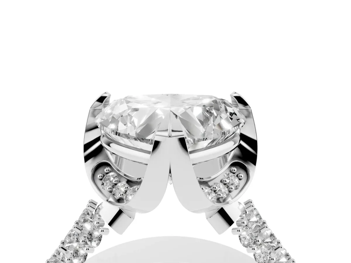 Heart Cut Solitaire Pave Split Shank Ring with Four-Prong Setting White gold