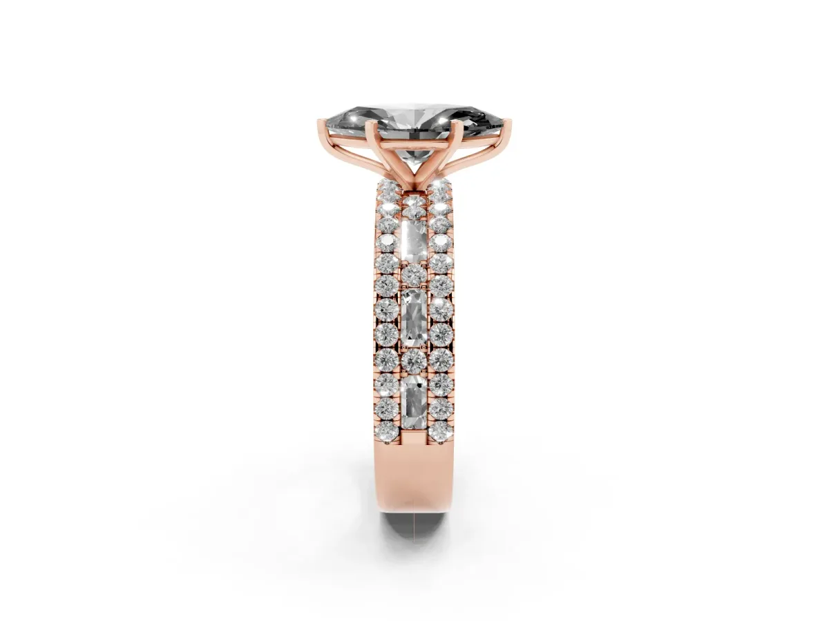 Fancy Black Marquise Cut Diamond Solitaire Ring with Pavé and Channel Set Band Rose gold