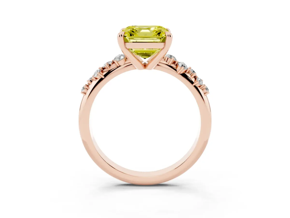 Fancy Yellow Asscher Cut Cut Diamond Vine Band with Four-Prong Setting Rose gold
