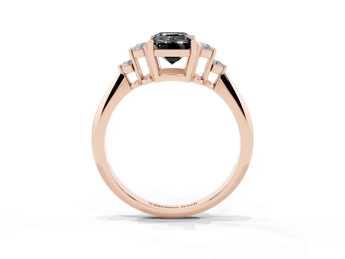 Fancy Black Emerald Cut Cut Diamond Cluster Ring with Solitaire Band and Four-Prong Setting Rose gold
