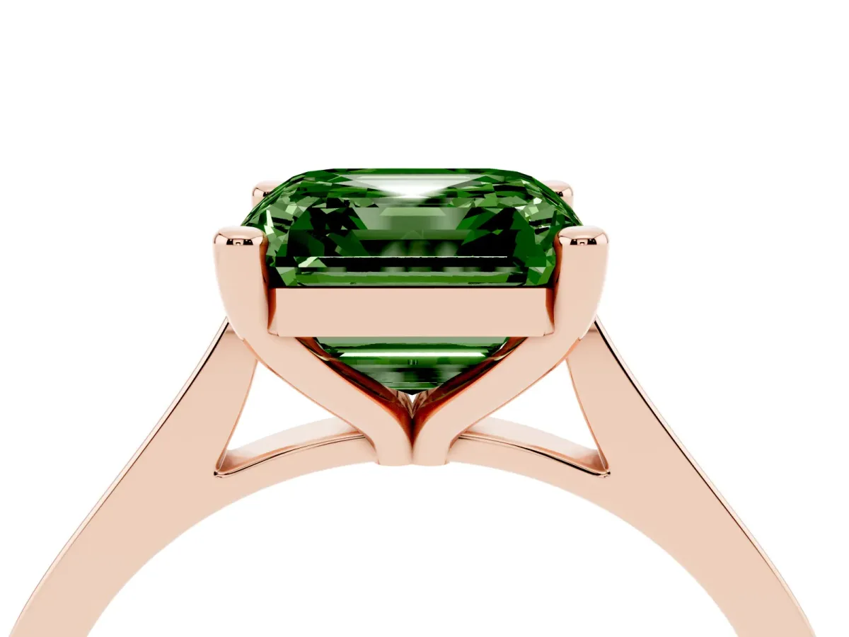 Fancy Green Asscher Cut Solitaire Diamond Ring with Four-Prong Setting and Tapered Band Rose gold