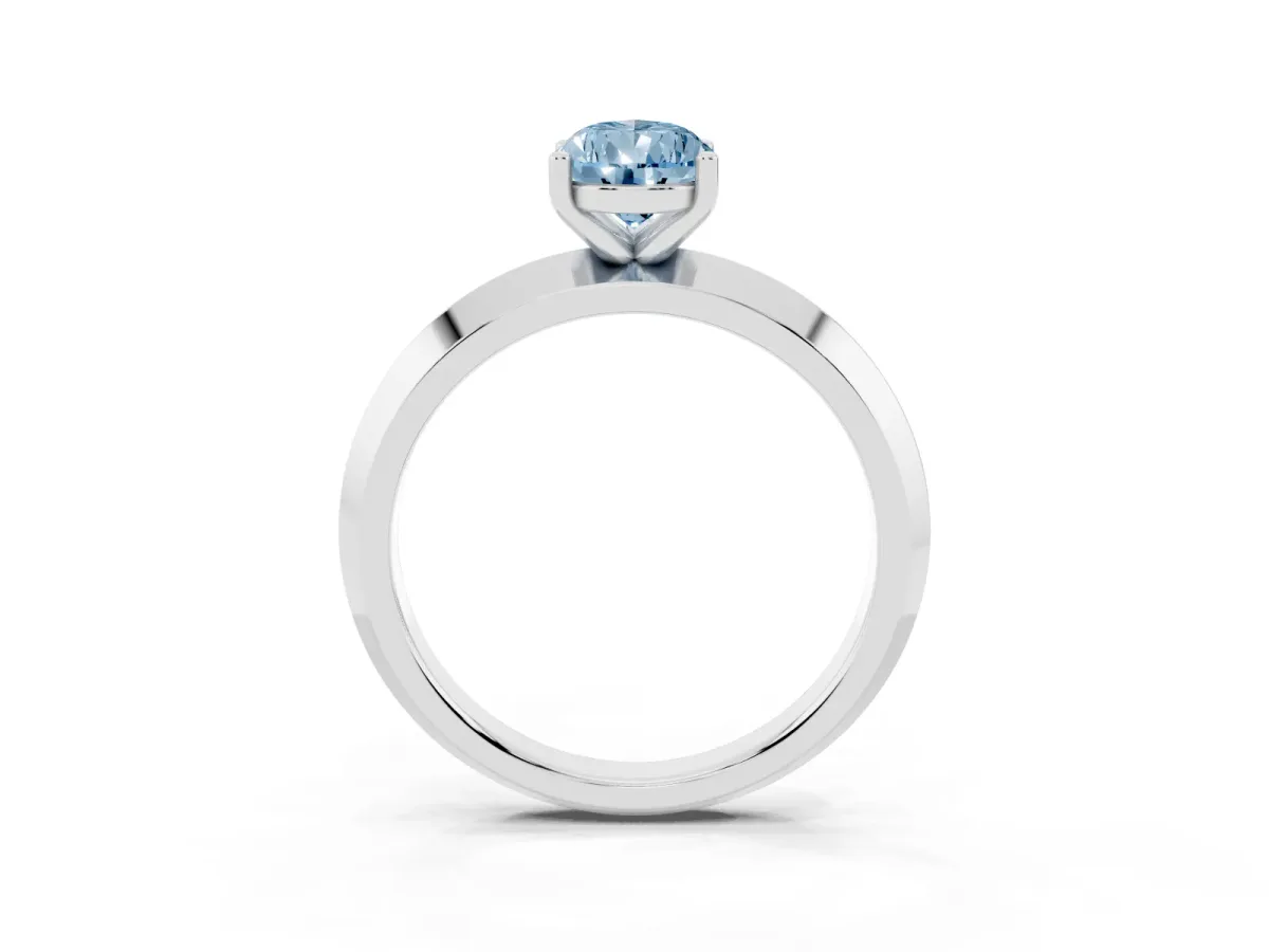 Fancy Blue Pear Cut Cut Solitaire Engagement Ring with Flat Band and Four-Prong Setting Platinum