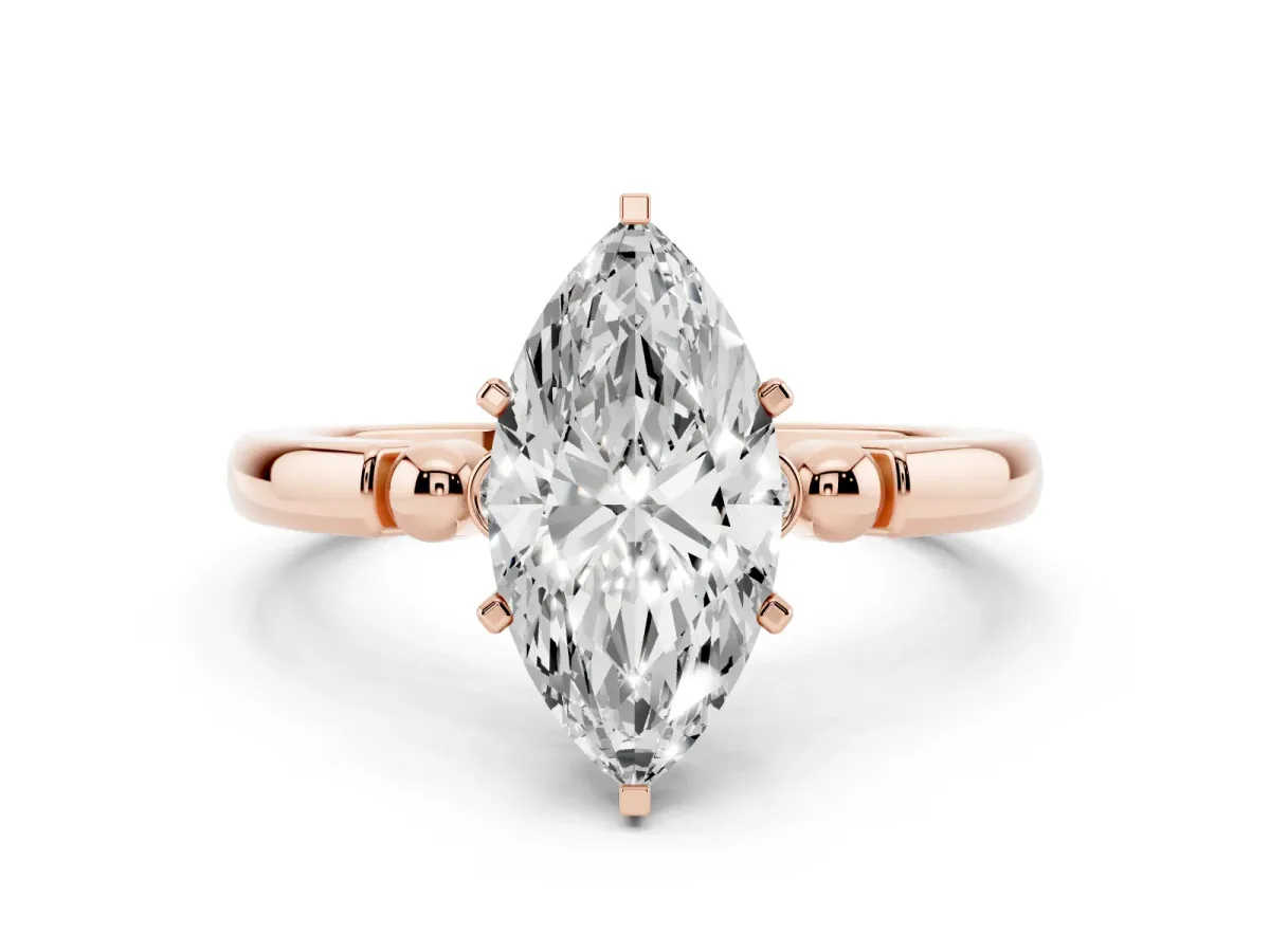 Marquise Cut Solitaire Beaded Band with Four-Prong Setting Rose gold
