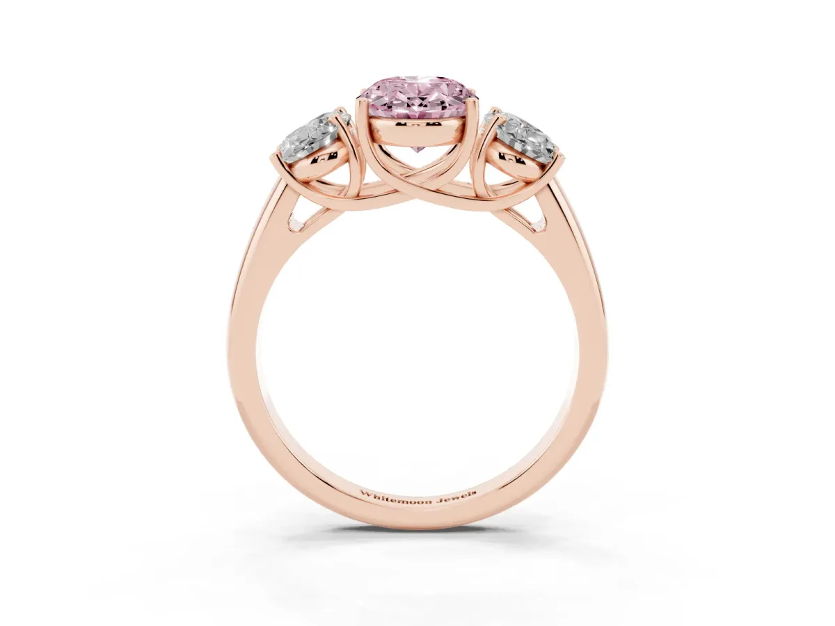 Fancy Pink Three-Stone Oval Cut Diamond Engagement Ring with Prong Setting Rose gold