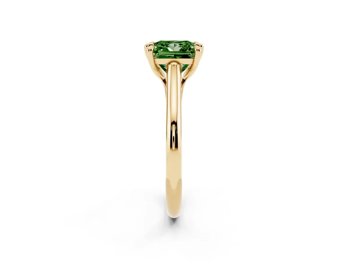 Fancy Green Princess Cut Solitaire Engagement Ring with Six-Prong Setting and Classic Band Yellow gold