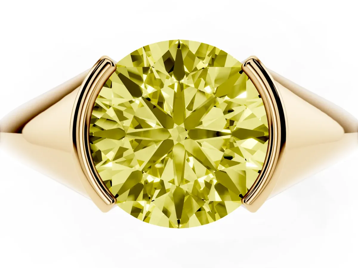 Fancy Yellow Round Cut Solitaire Tension Set Diamond Ring Yellow gold