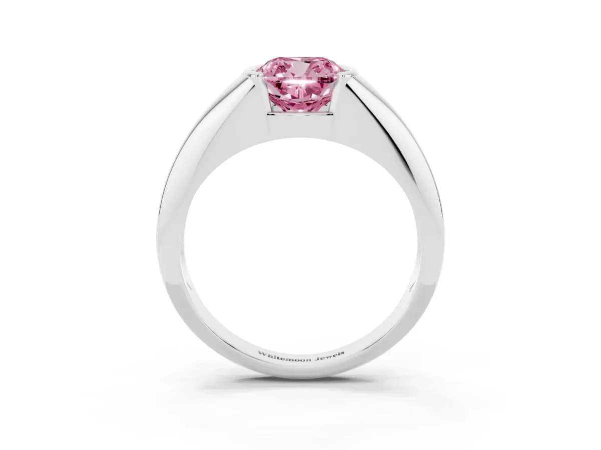 Fancy Pink Cushion Cut Solitaire Tension Set Diamond Ring Platinum