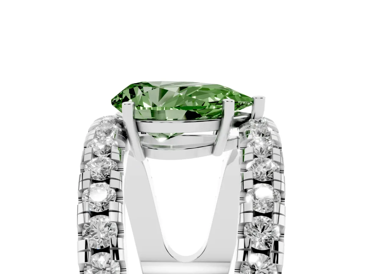 Fancy Green Pear Cut Solitaire Split Shank Pave Diamond Ring Silver