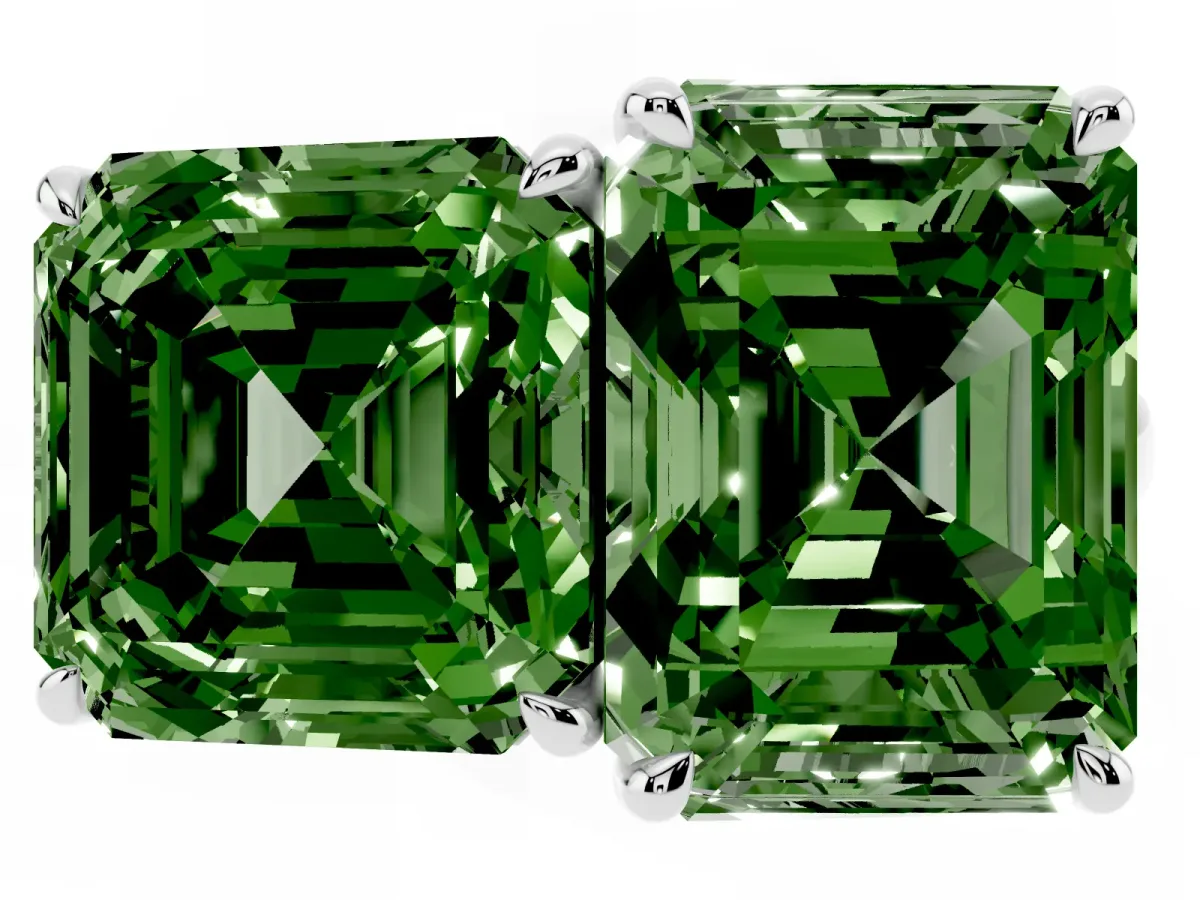 Fancy Green Asscher Cut and Emerald Cut Toi Moi Ring with Prong Setting Platinum