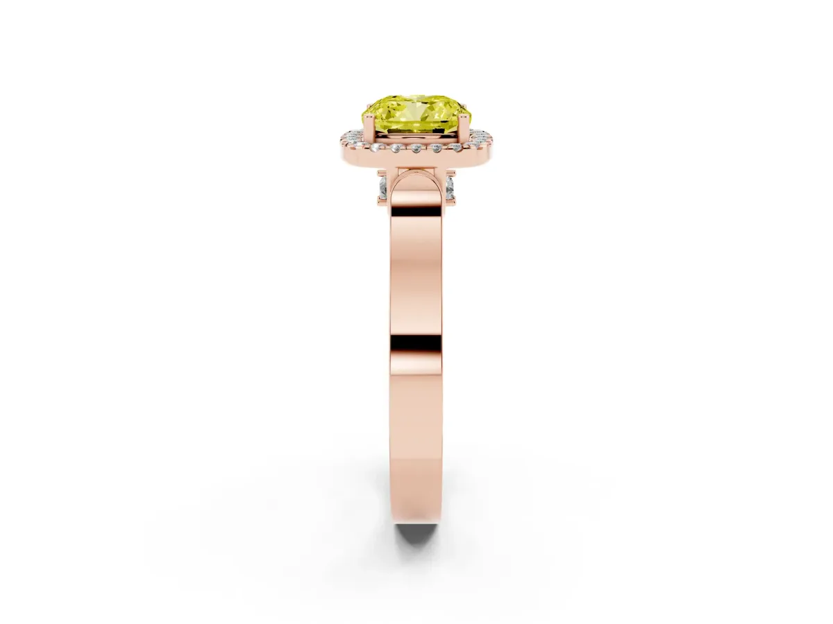 Fancy Yellow Cushion Cut Halo Pave Split Shank Prong Setting Ring Rose gold