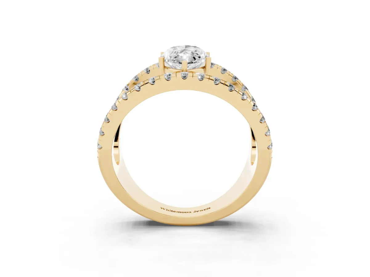Marquise Cut Solitaire Split Shank Pave Diamond Ring Yellow gold