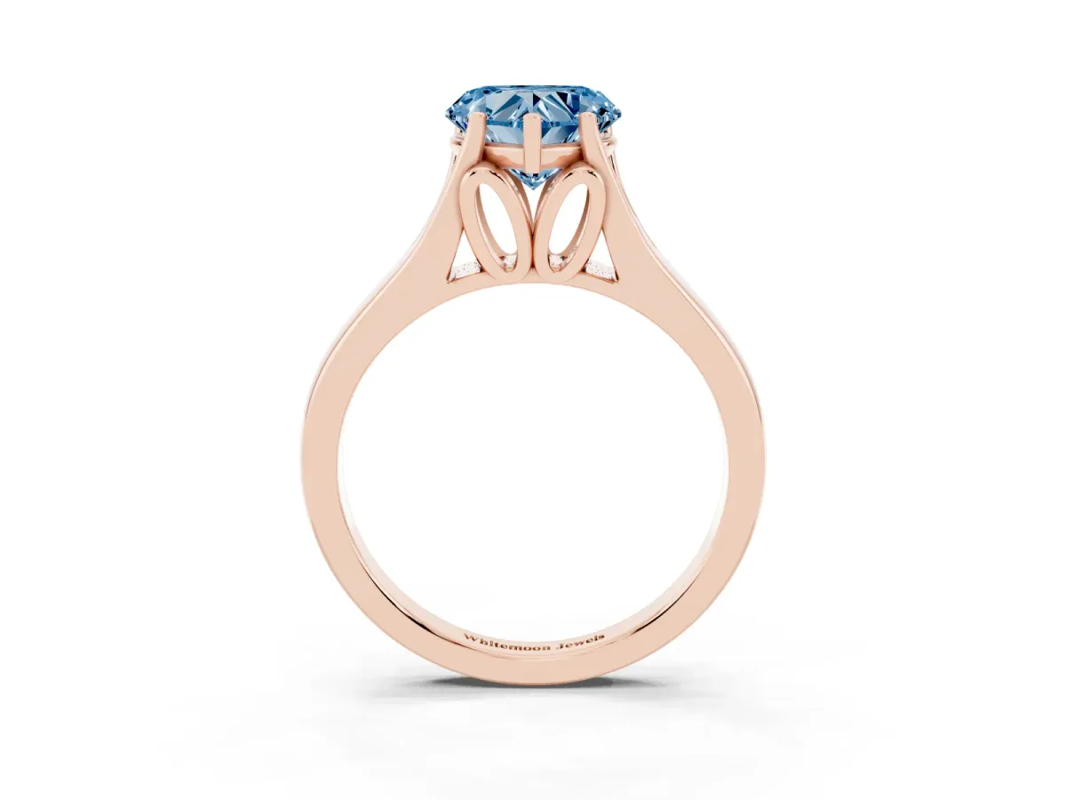 Fancy Blue Heart Cut Solitaire Diamond Ring with Cathedral Band and Four-Prong Setting Rose gold