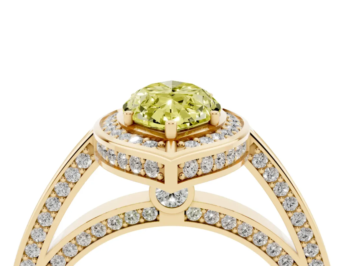 Fancy Yellow Marquise Cut Cut Halo Pave Split Shank Prong Setting Ring Yellow gold