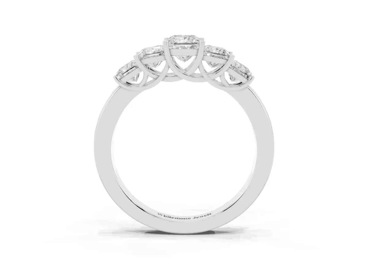 Princess Cut Five-Stone Diamond Ring with Classic Prong Setting White gold
