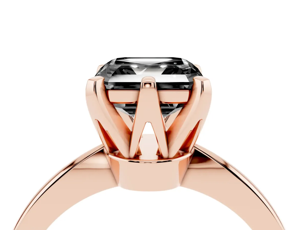Fancy Black Asscher Cut Solitaire Engagement Ring with Six-Prong Setting and Tapered Band Rose gold