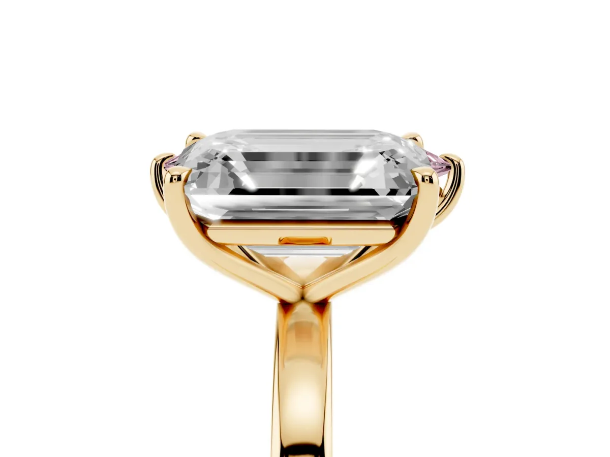 Fancy Pink Marquise Cut and Emerald Cut Toi Moi Ring with Prong Setting Yellow gold