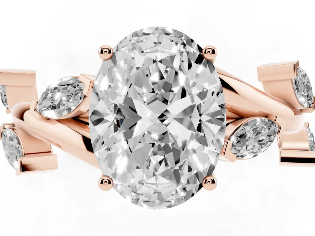 Oval Cut Solitaire Twisted Band Marquise Accent Prong Setting Ring Rose gold