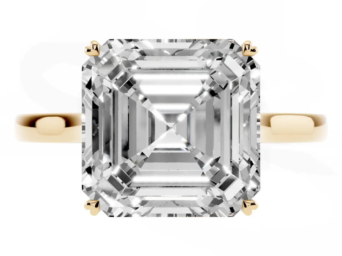 Asscher Cut Solitaire Heart Prong Engagement Ring with Tapered Band Yellow gold