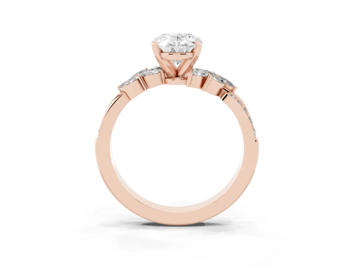 Oval Cut Solitaire Marquise Twist Band with Six-Prong Setting Rose gold