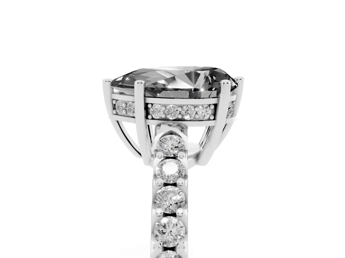 Fancy Black Pear Cut Solitaire Diamond Engagement Ring with Pavé Band and Six-Prong Setting Platinum