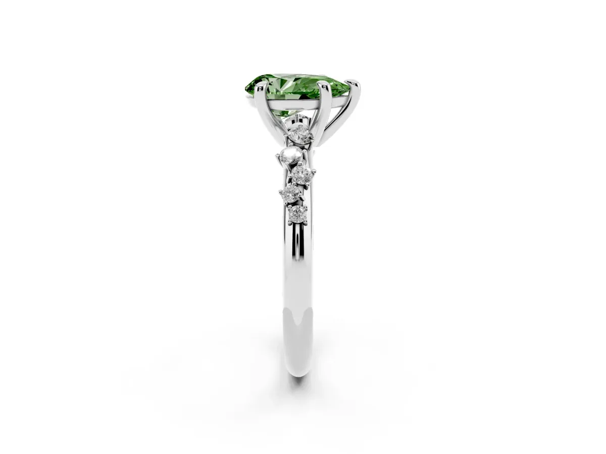 Fancy Green Pear Cut Cut Diamond Vine Band with Four-Prong Setting Platinum