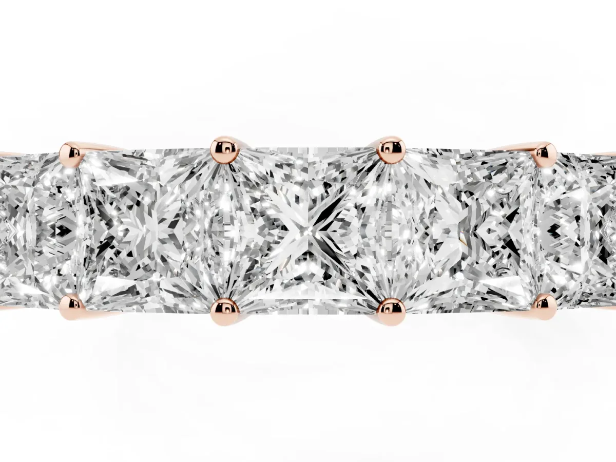 Princess Cut Five-Stone Diamond Band with Prong Setting Rose gold