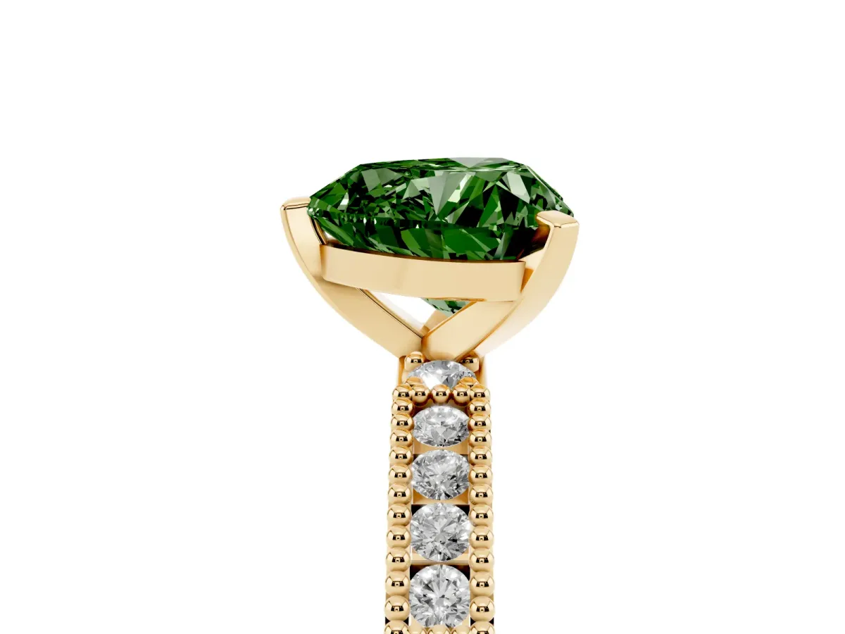 Fancy Green Heart Cut Solitaire with Pavé Band and Four-Prong Setting Yellow gold