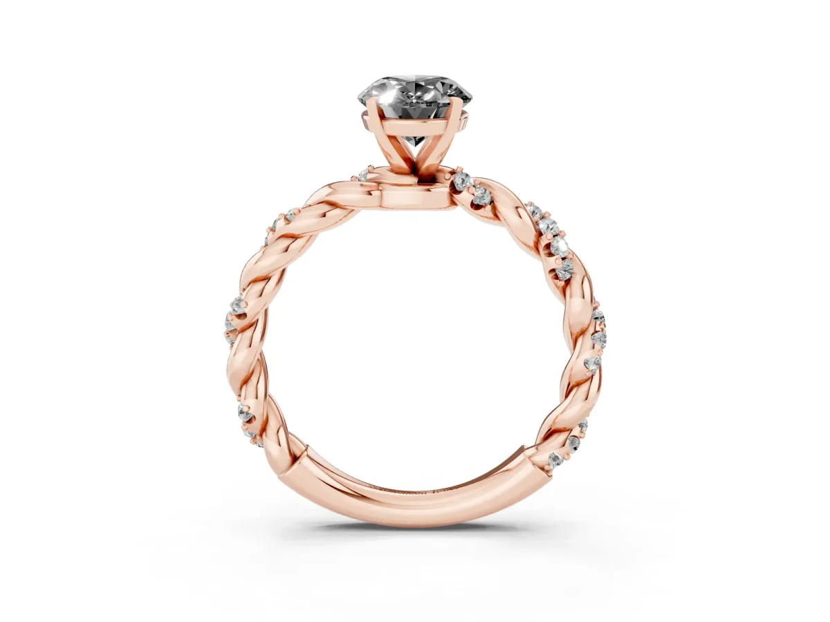 Fancy Black Oval Cut Diamond Solitaire Ring with Twisted Band and Pavé Accents Rose gold