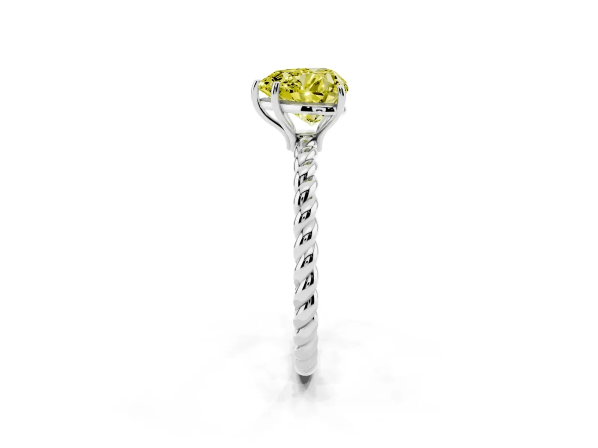 Fancy Yellow Heart Cut Solitaire Twisted Band 4-Prong Ring Platinum