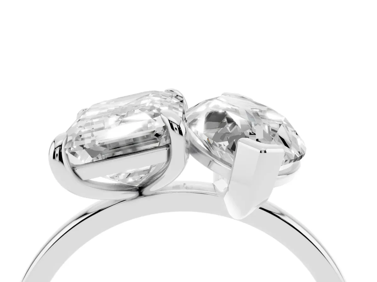 Emerald and Marquise Toi Moi Ring with Prong Setting and Plain Band Platinum