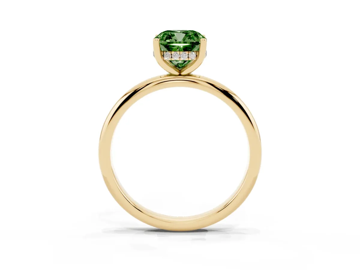 Fancy Green Cushion Cut Cut Solitaire Engagement Ring with Four-Prong Setting and Classic Band Yellow gold
