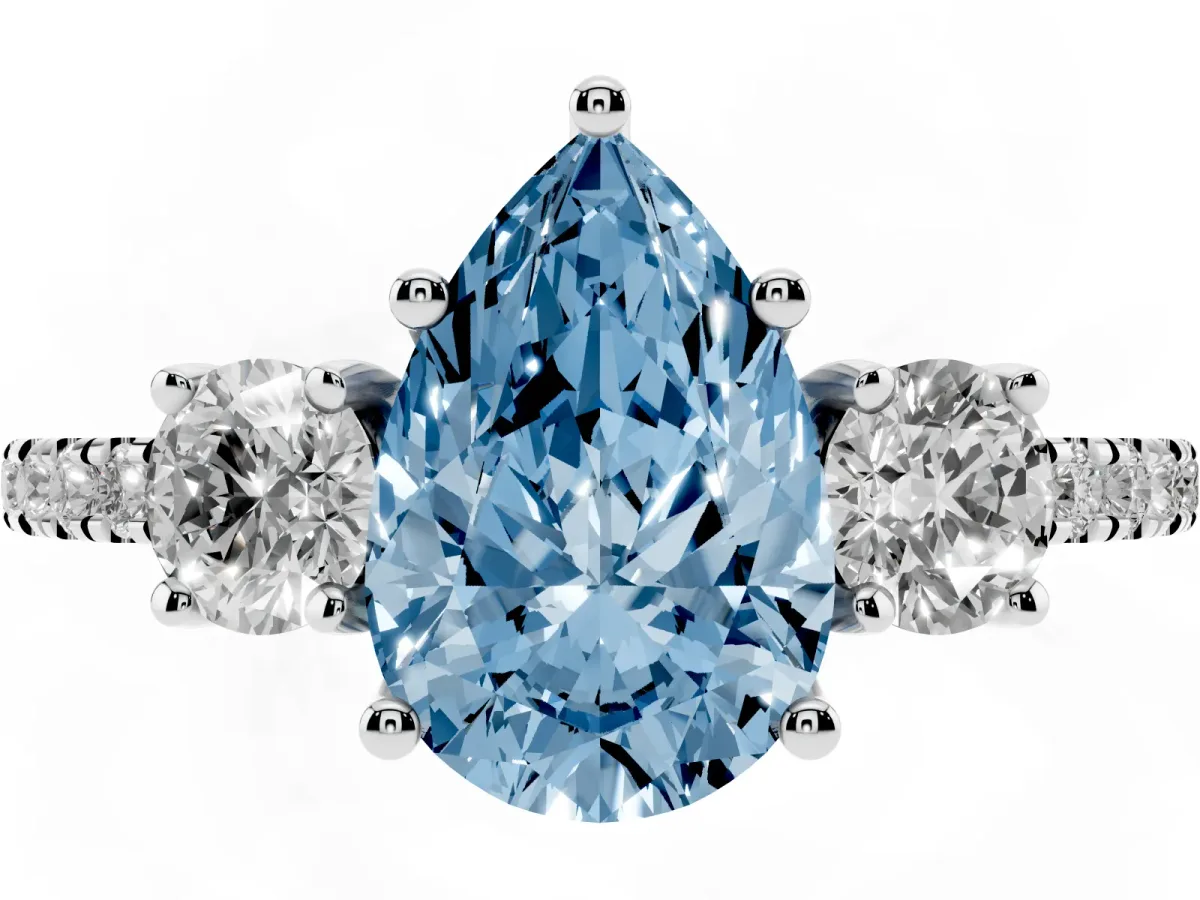 Fancy Blue Three-Stone Pear Cut Cut Diamond Pavé Band with Prong Setting Silver